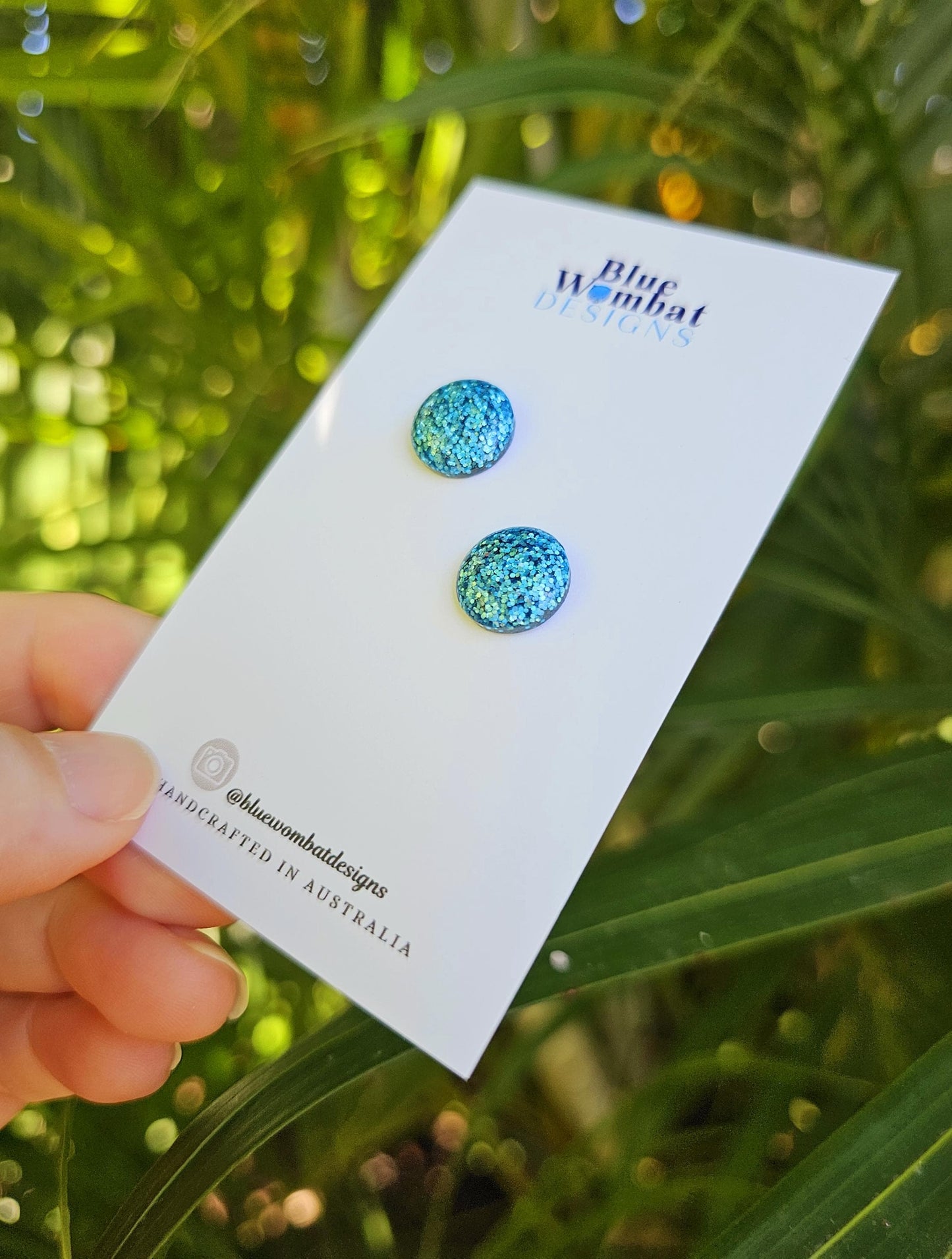Sparkle Blue Glitter Resin Domed Studs 12mm