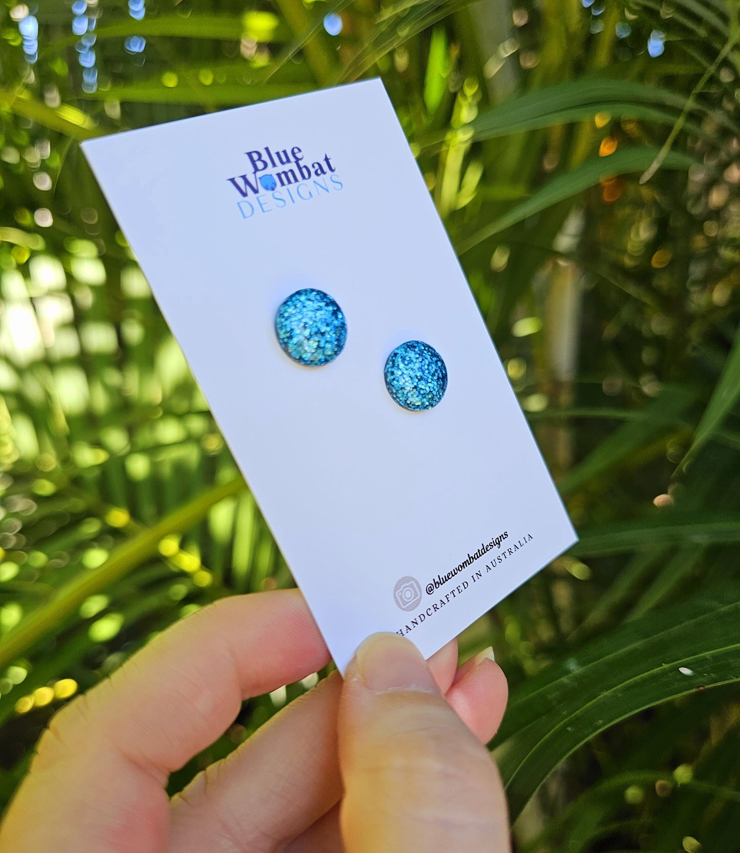 Sparkle Blue Glitter Resin Domed Studs 12mm