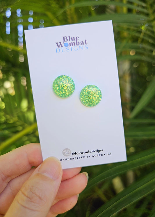 Sparkle Green Glitter Resin Domed Studs 14mm