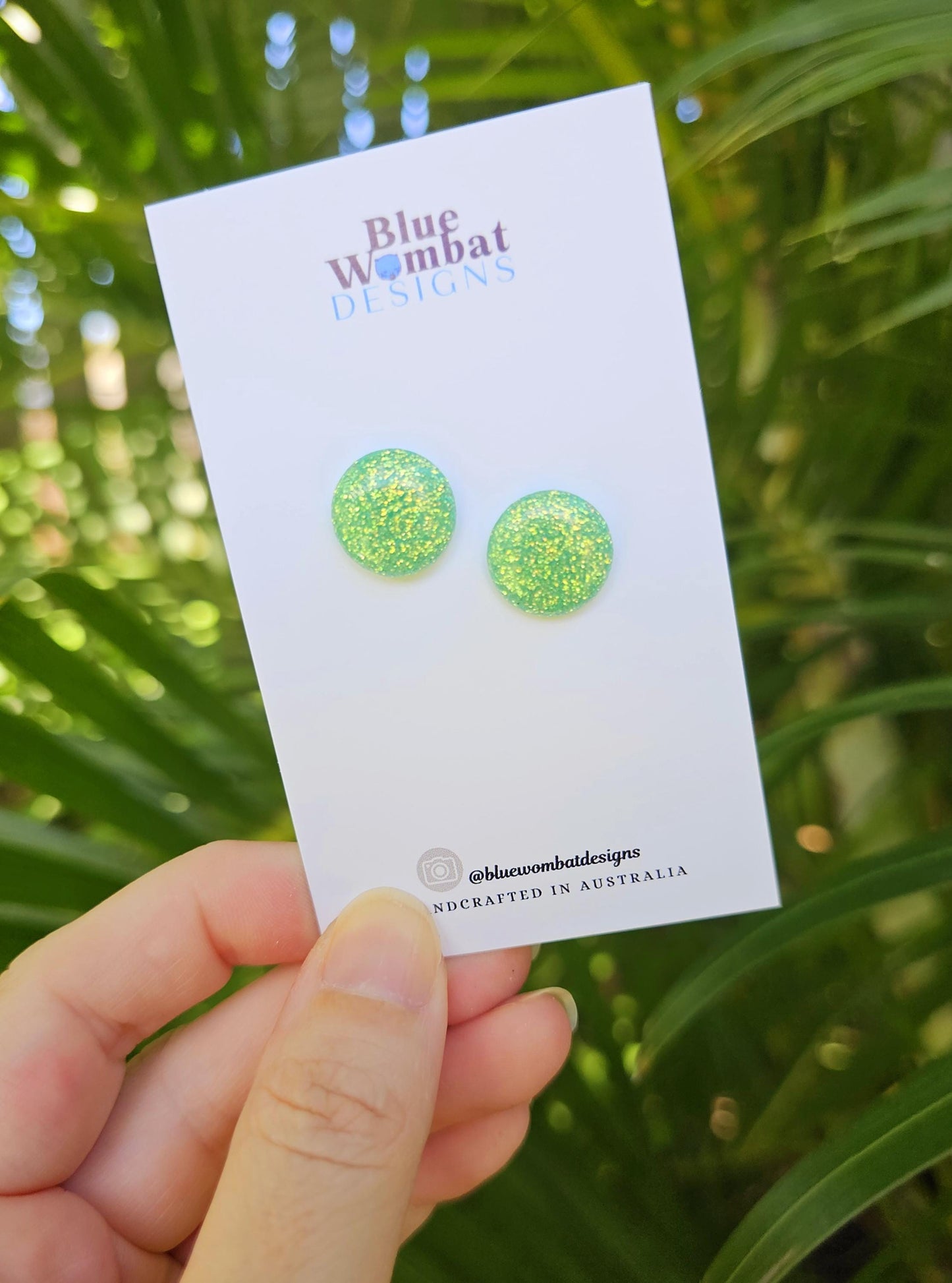 Sparkle Green Glitter Resin Domed Studs 14mm