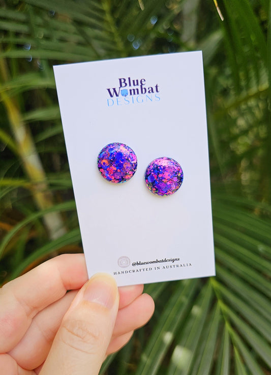 Iridescent Chameleon Glitter Resin Domed Studs 16mm