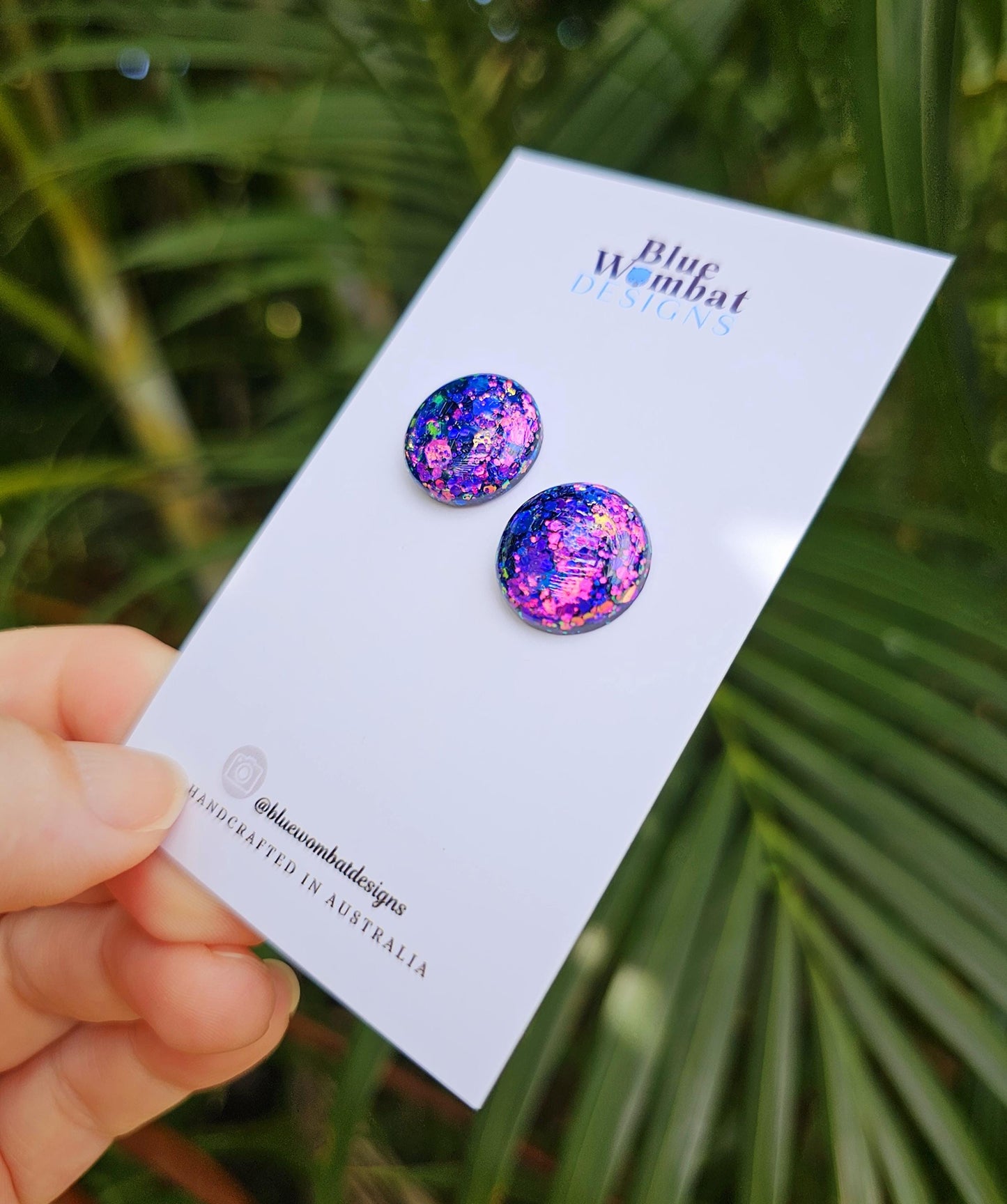 Iridescent Chameleon Glitter Resin Domed Studs 16mm