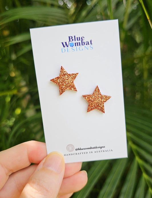 Star Copper Glitter Resin Studs 20mm