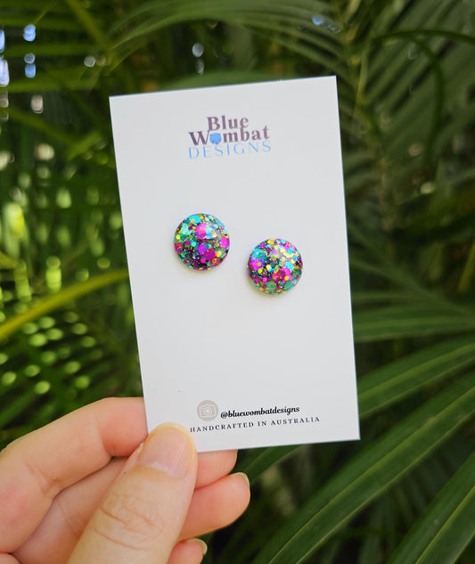 Colourful Glitter Resin Domed Studs 14mm