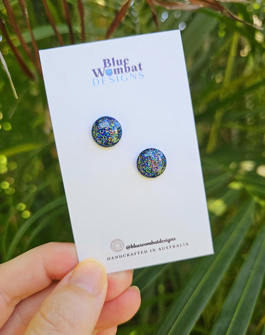 Dark Sparkle Glitter Resin Domed Studs 12mm