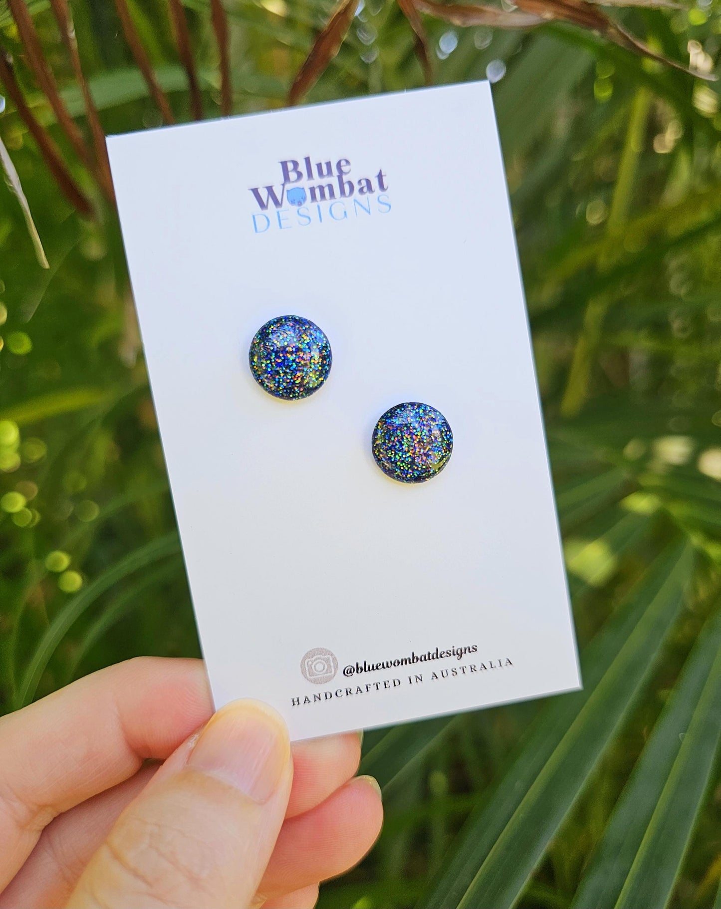 Midnight Glitter Resin Sparkle Domed Studs 12mm