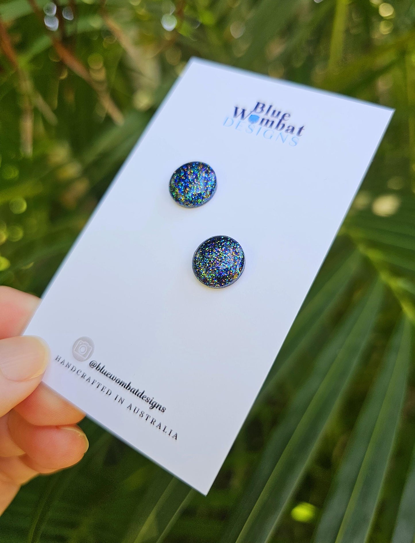 Midnight Glitter Resin Sparkle Domed Studs 12mm