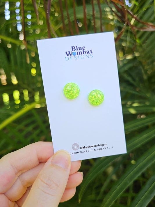 Green Glitter Resin Domed Studs 12mm