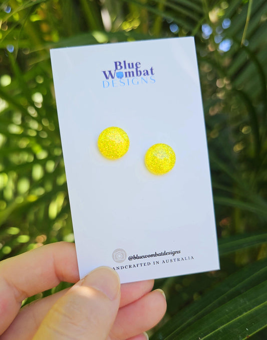 Yellow Glitter Resin Domed Studs 12mm