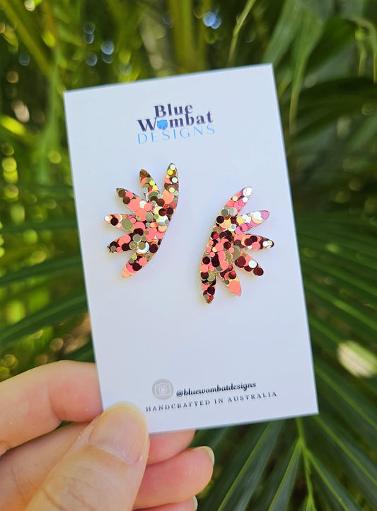 Resin Glitter Fan Wide Stud Earrings