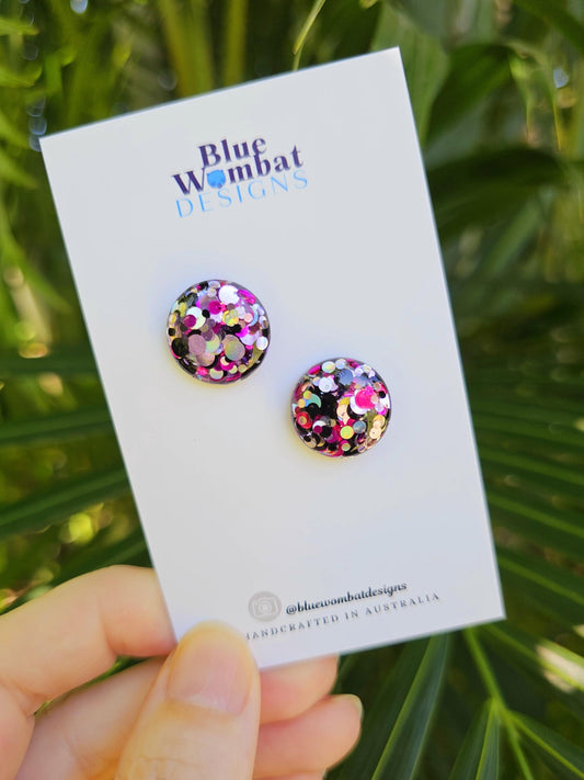 Colourful Glitter Resin Domed Studs 16mm