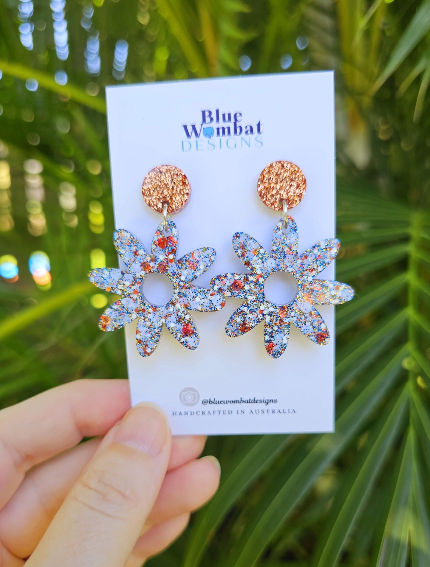 Flower Dangles Colourful Glitter Resin Statement Earrings