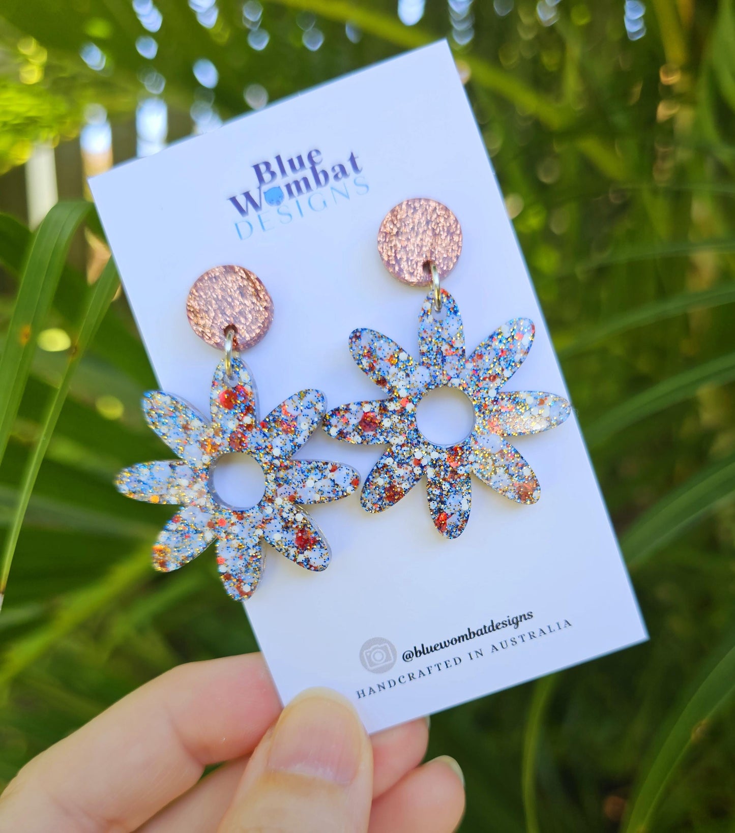 Flower Dangles Colourful Glitter Resin Statement Earrings