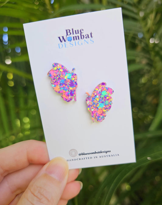 Handmade Butterfly Glitter Resin Stud Earrings