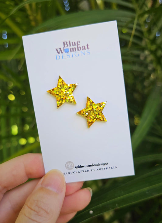 Star Gold Glitter Resin Studs 20mm