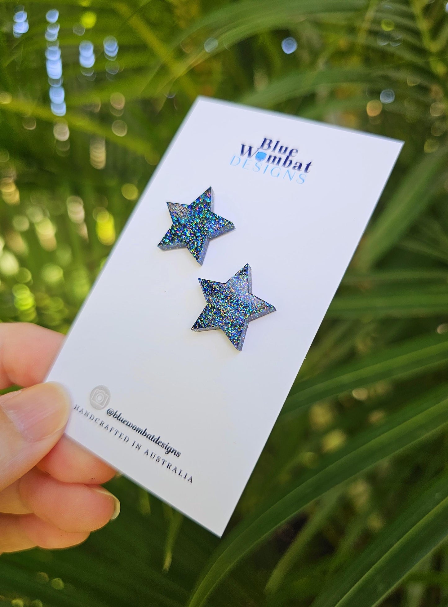 Star Dark Sparkle Glitter Resin Domed Studs 20mm