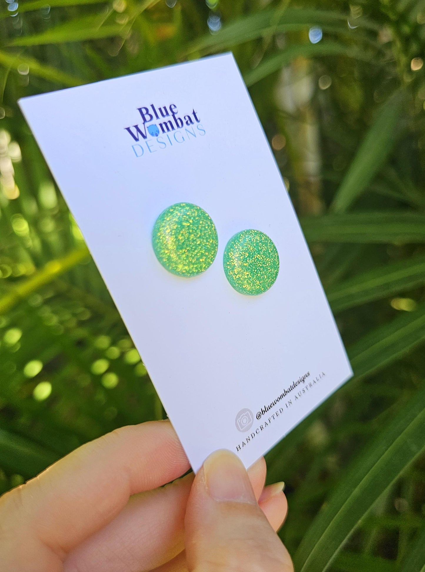 Shimmery Light Green Glitter Resin Domed Studs 16mm