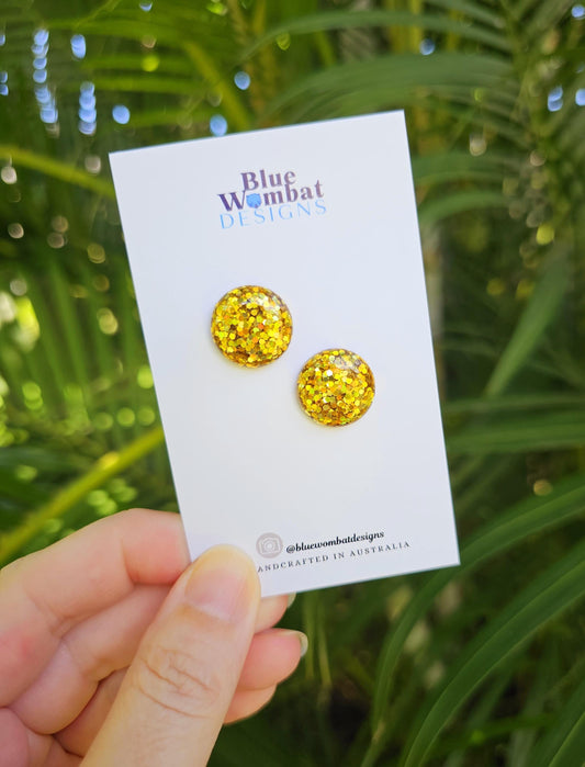 Gold Sparkle Glitter Resin Domed Studs 14mm