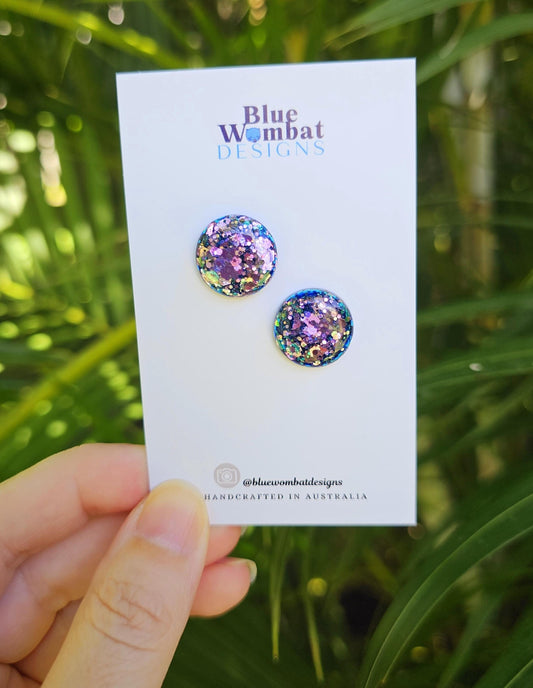 Iridescent Chameleon Glitter Resin Domed Studs 16mm