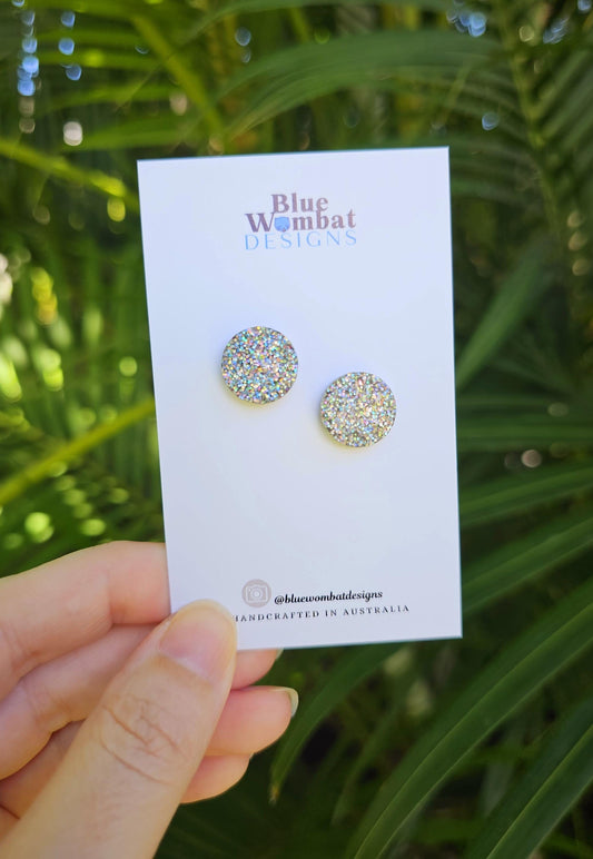 Sparkle Sliver Glitter Resin Small Studs 14mm