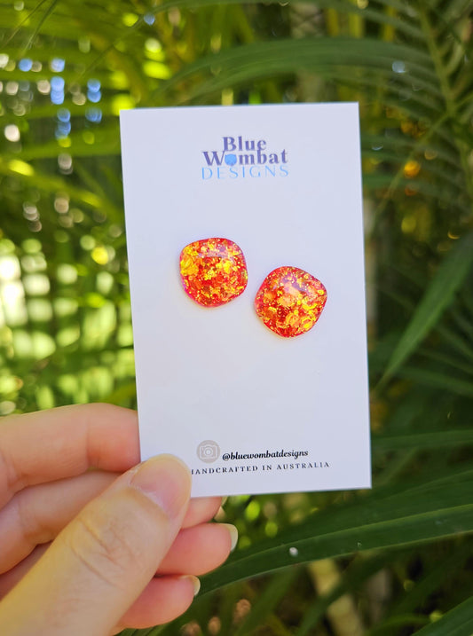 Sparkle Glitter Resin Domed Organic Shape Studs 16mm