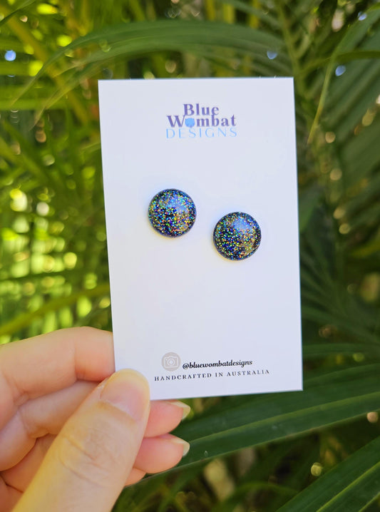 Dark Sparkle Glitter Resin Domed Studs 14mm