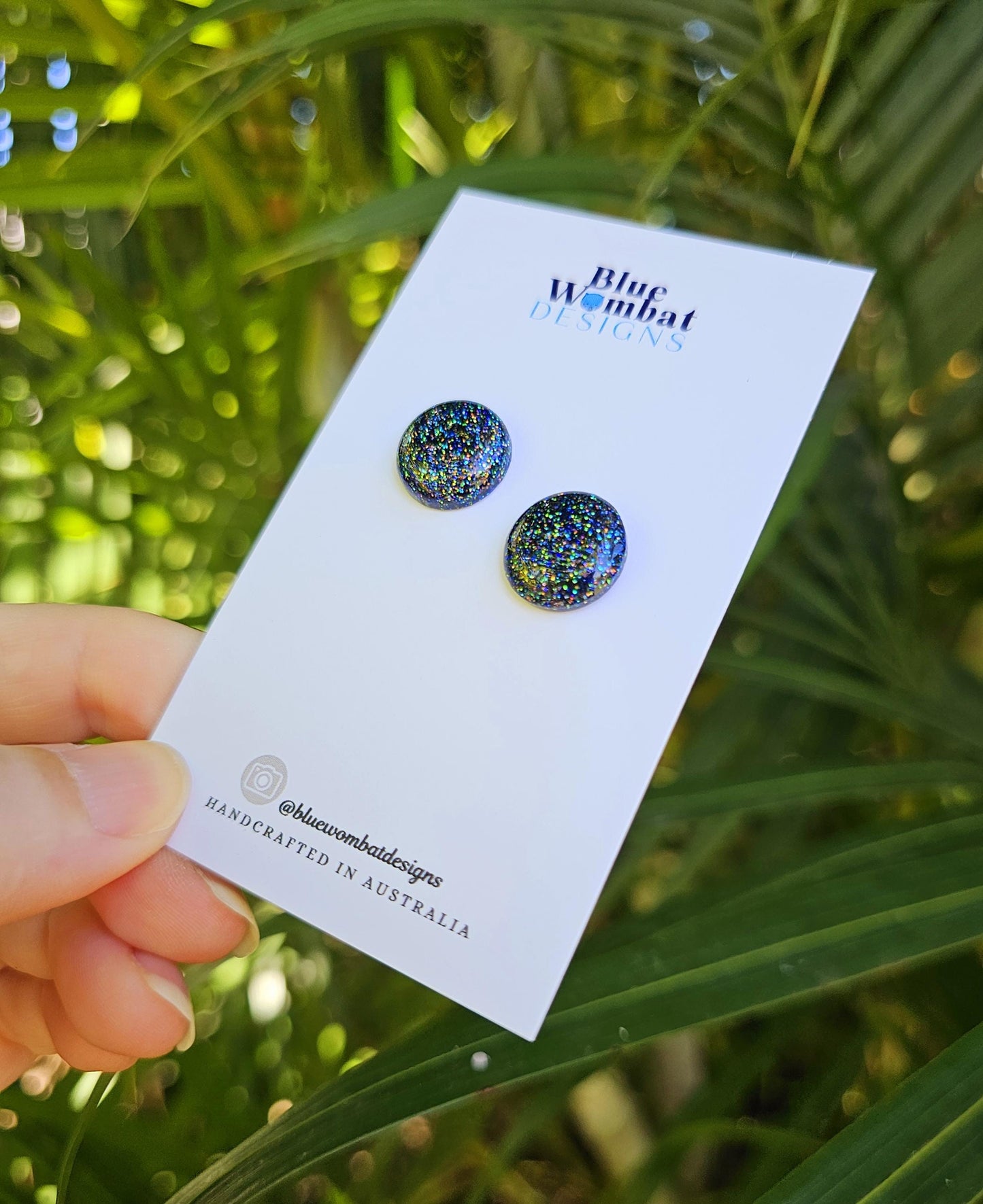 Dark Sparkle Glitter Resin Domed Studs 14mm
