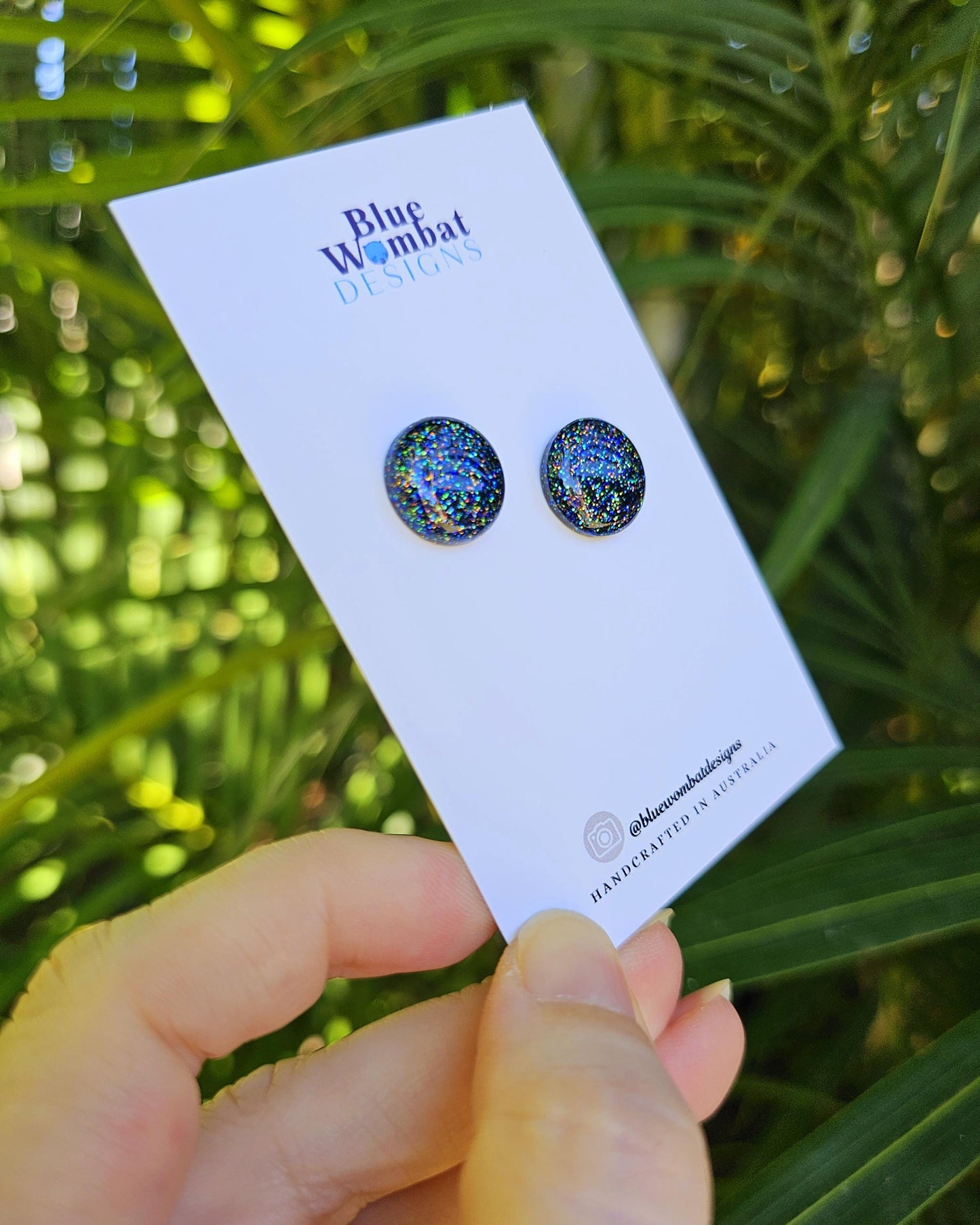 Dark Sparkle Glitter Resin Domed Studs 14mm