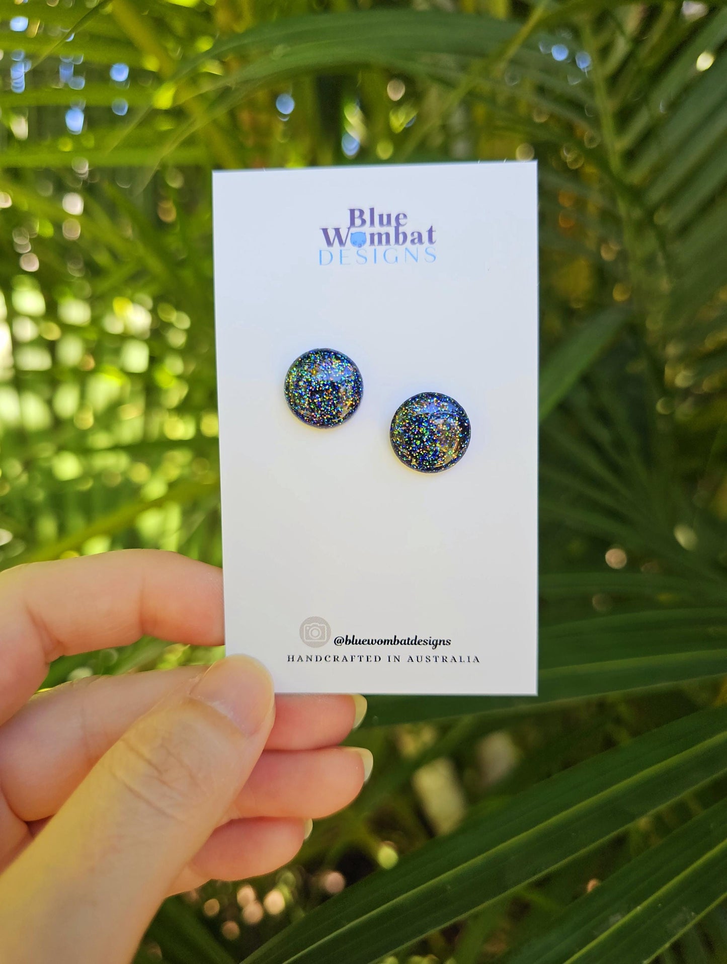 Dark Sparkle Glitter Resin Domed Studs 14mm