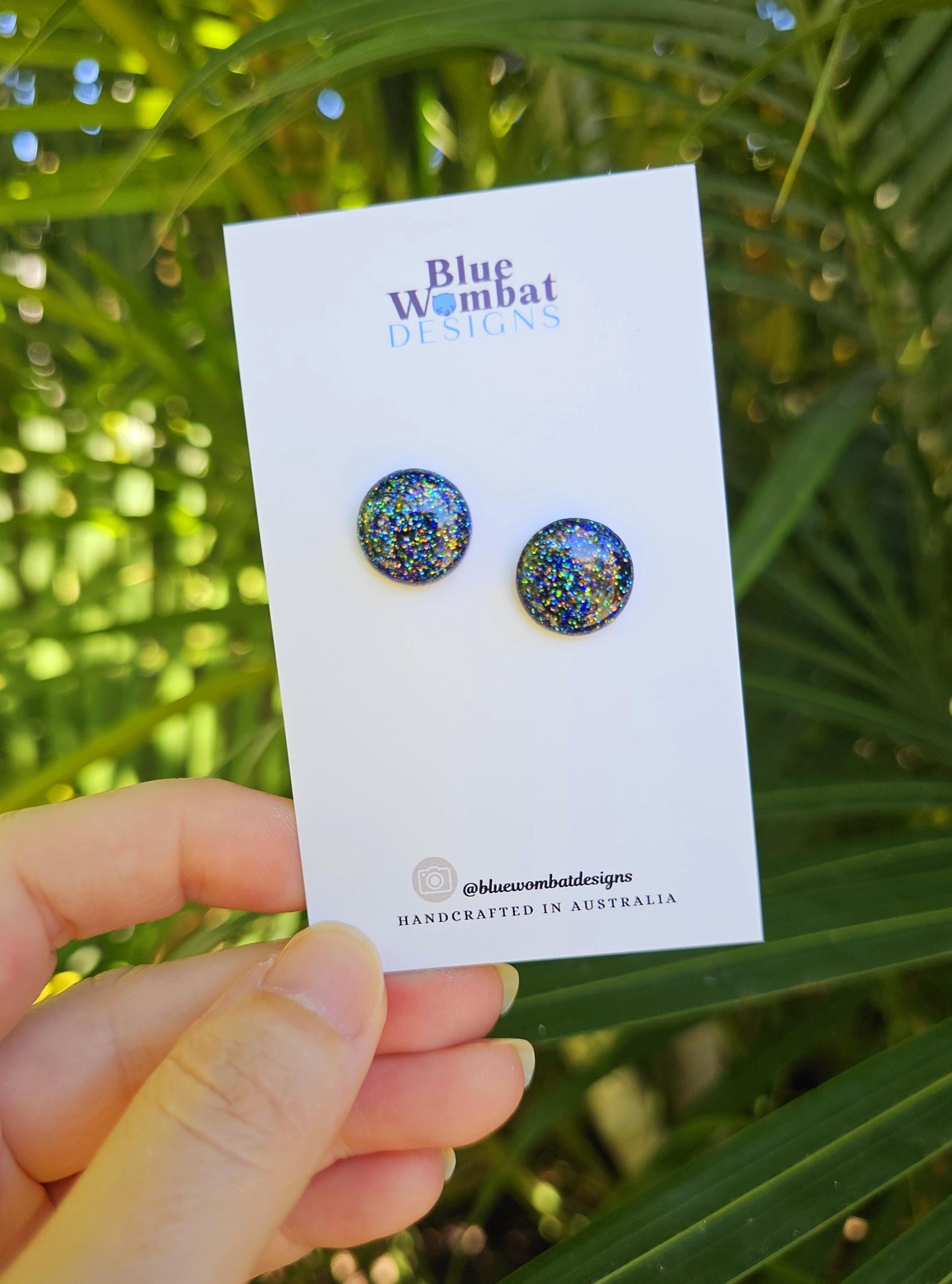 Dark Sparkle Glitter Resin Domed Studs 14mm