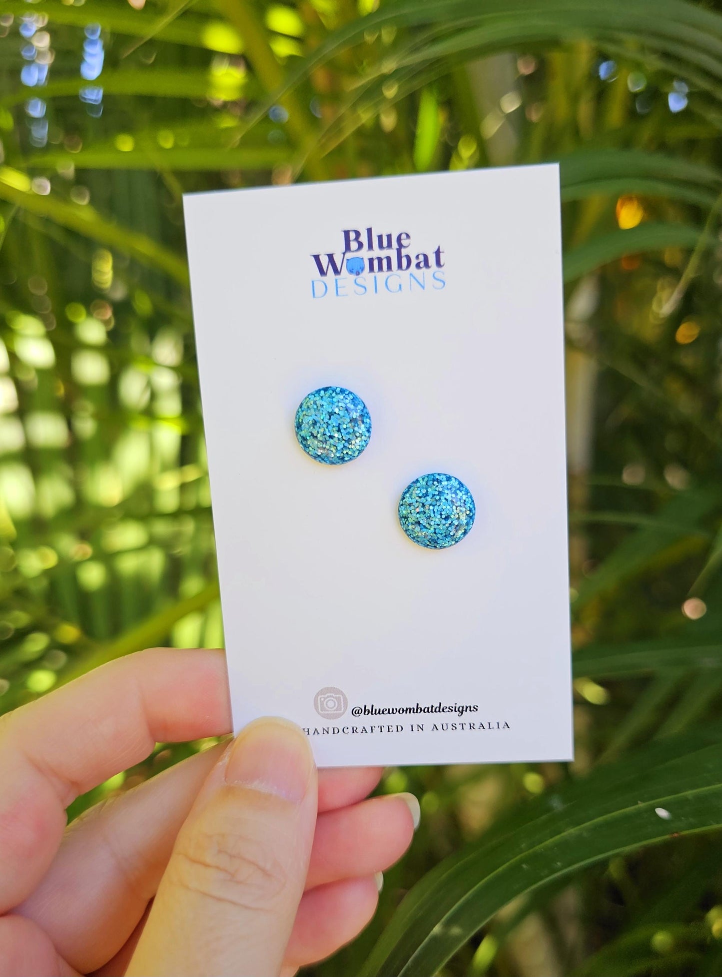 Sparkle Blue Glitter Resin Domed Studs 12mm