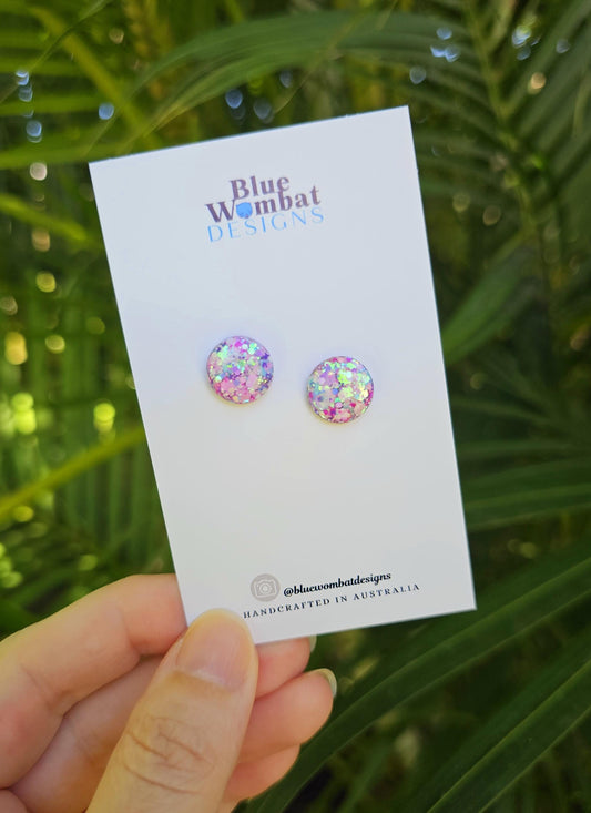 Colourful Glitter Resin Domed Studs 12mm