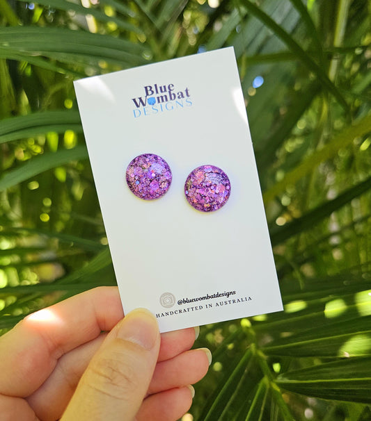 Purple Sparkle Glitter Resin Domed Studs 16mm