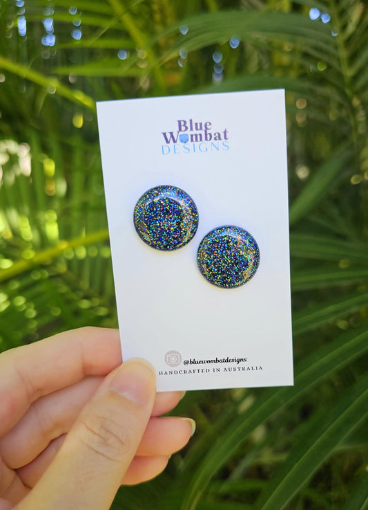 Sparkle Midnight Glitter Resin Domed Studs 20mm