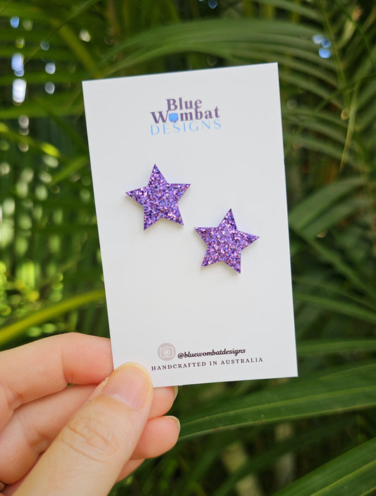 Star Purple Glitter Resin Studs 20mm