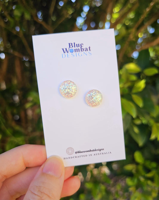 White Sparkle Glitter Resin Domed Studs 12mm