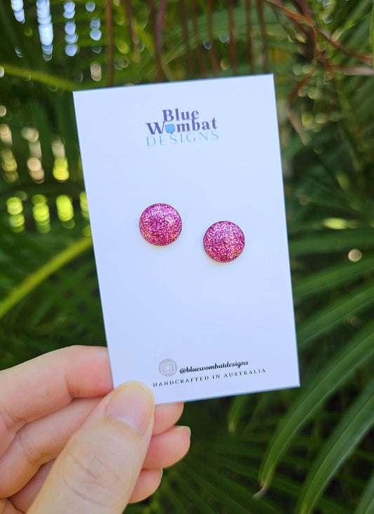 Pink Sparkle Glitter Resin Domed Studs 12mm