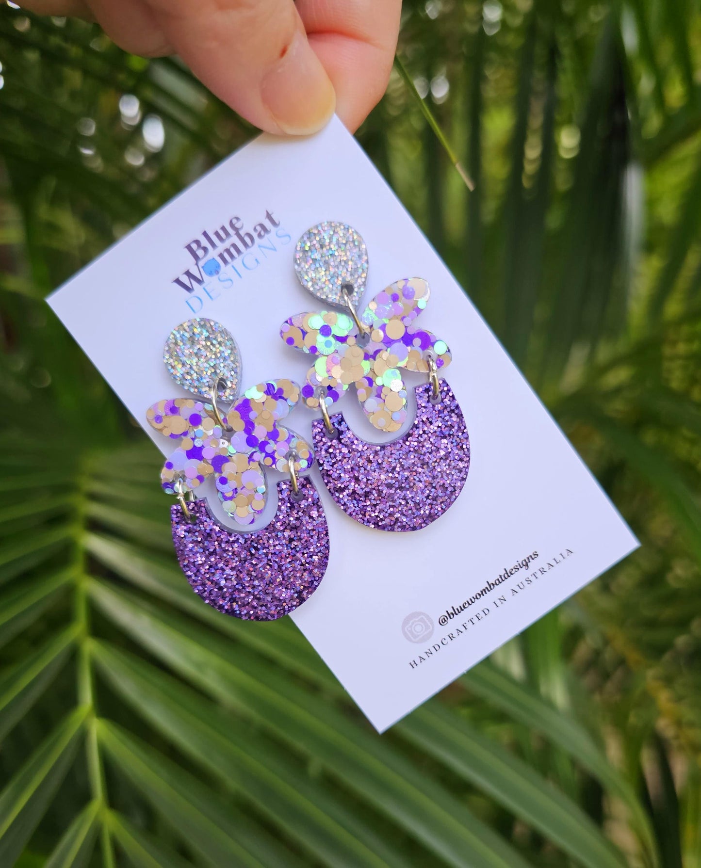 Handmade Sparkle Glitter Resin Statement Dangle Earrings