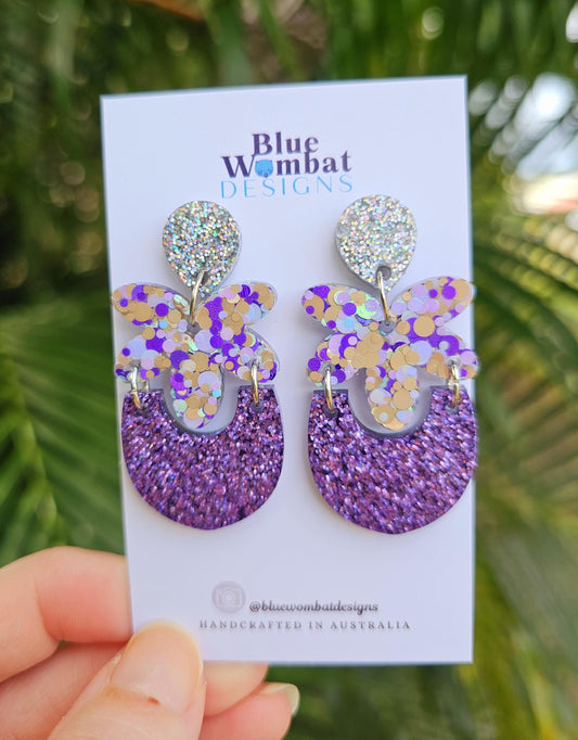 Handmade Sparkle Glitter Resin Statement Dangle Earrings