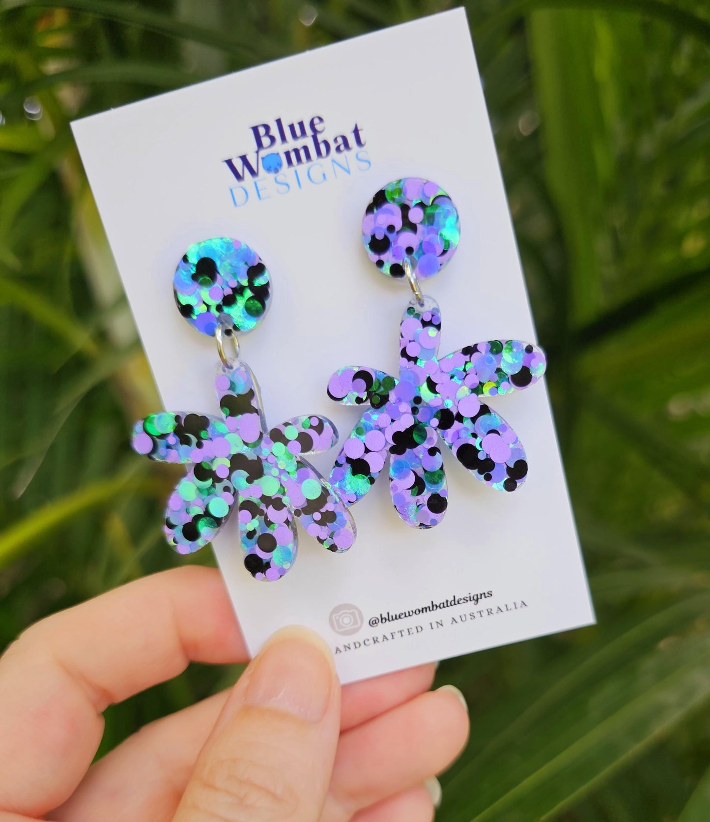 Resin Glitter Sparkle Statement Dangle Earrings