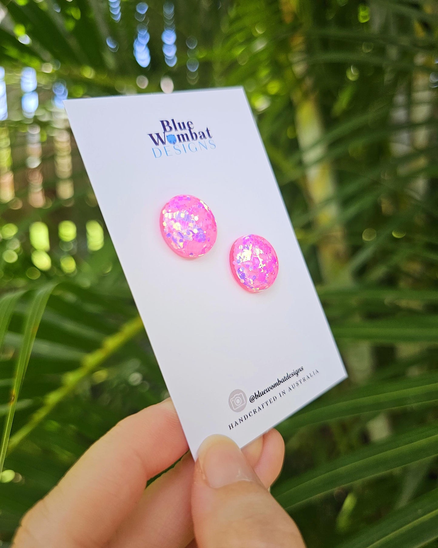 Iridescent Pink Glitter Resin Domed Studs 16mm