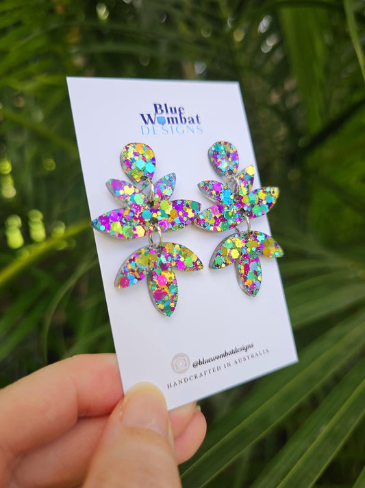 Colourful Glitter Resin Handmade Dangle Statement Earrings