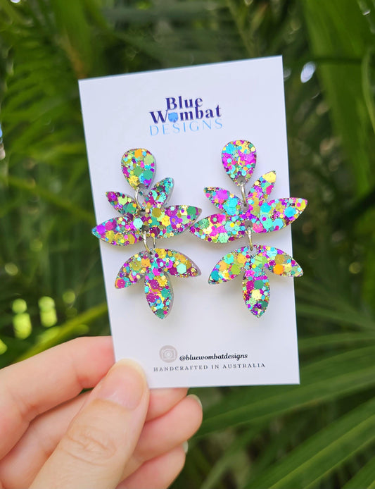 Colourful Glitter Resin Handmade Dangle Statement Earrings