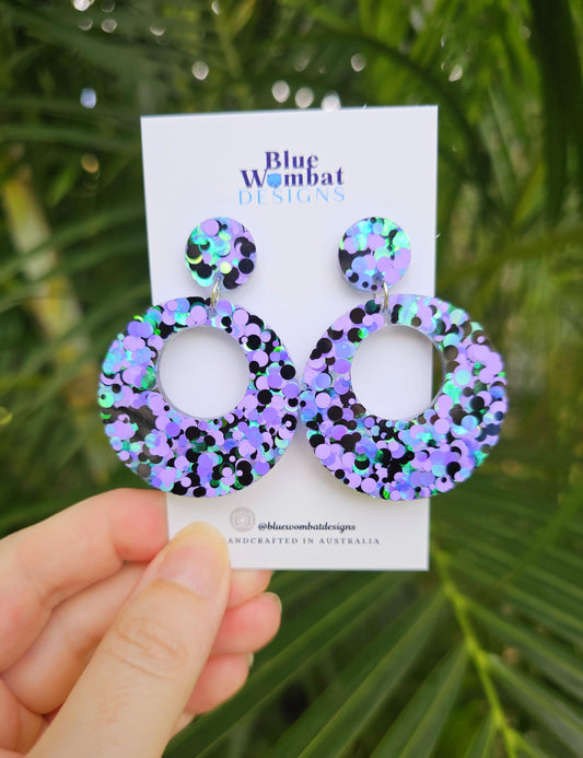 Colourful Glitter Resin Dangle Handmade Statement Earrings