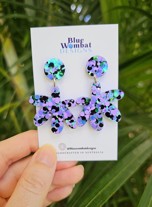Resin Glitter Sparkle Statement Dangle Earrings