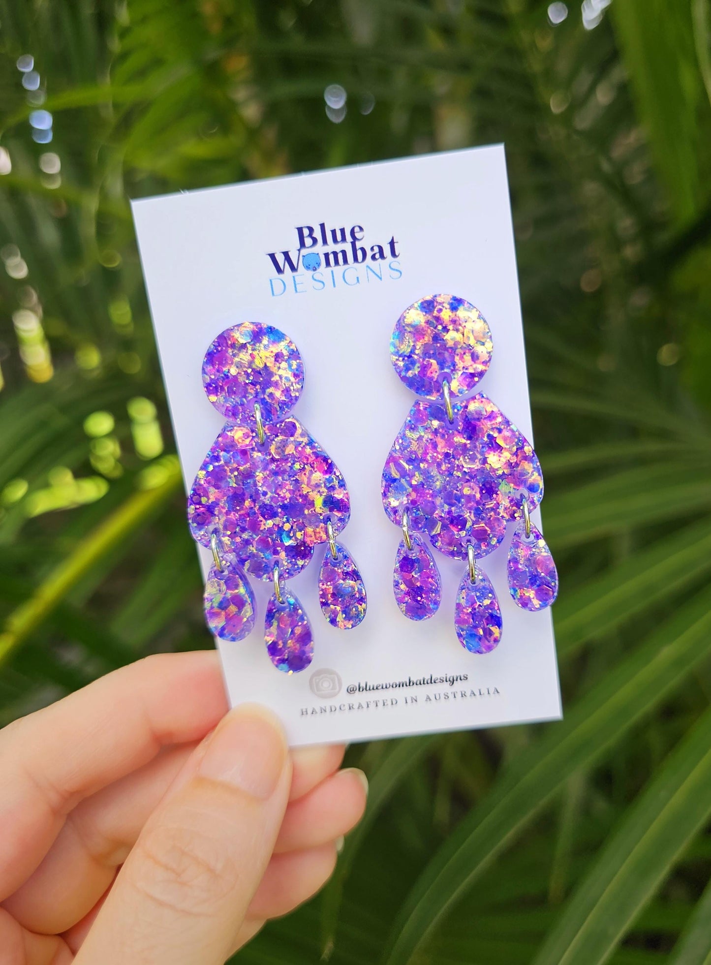 Chandelier Iridescent Sparkle Glitter Resin Dangle Statement Earrings