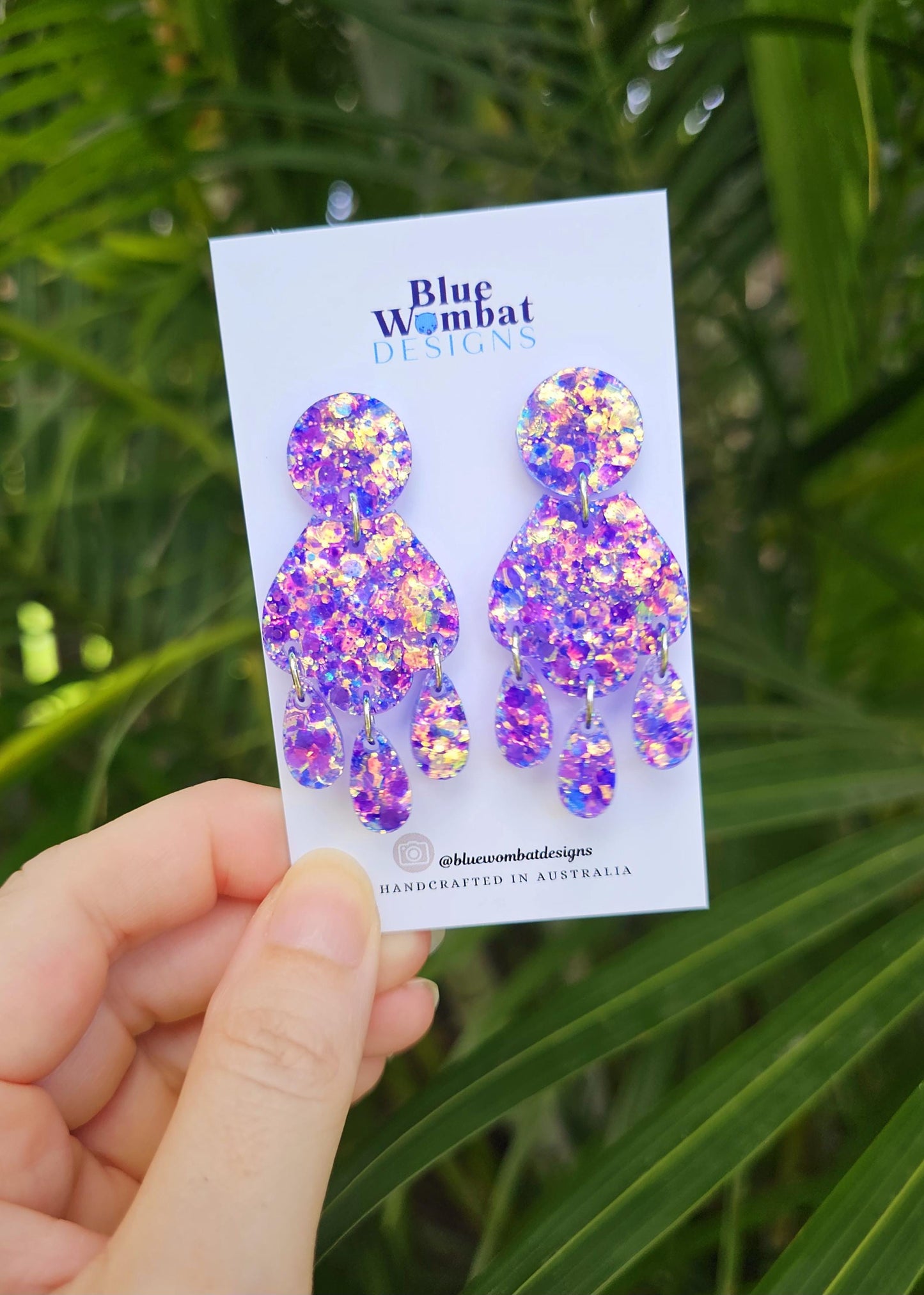 Chandelier Iridescent Sparkle Glitter Resin Dangle Statement Earrings