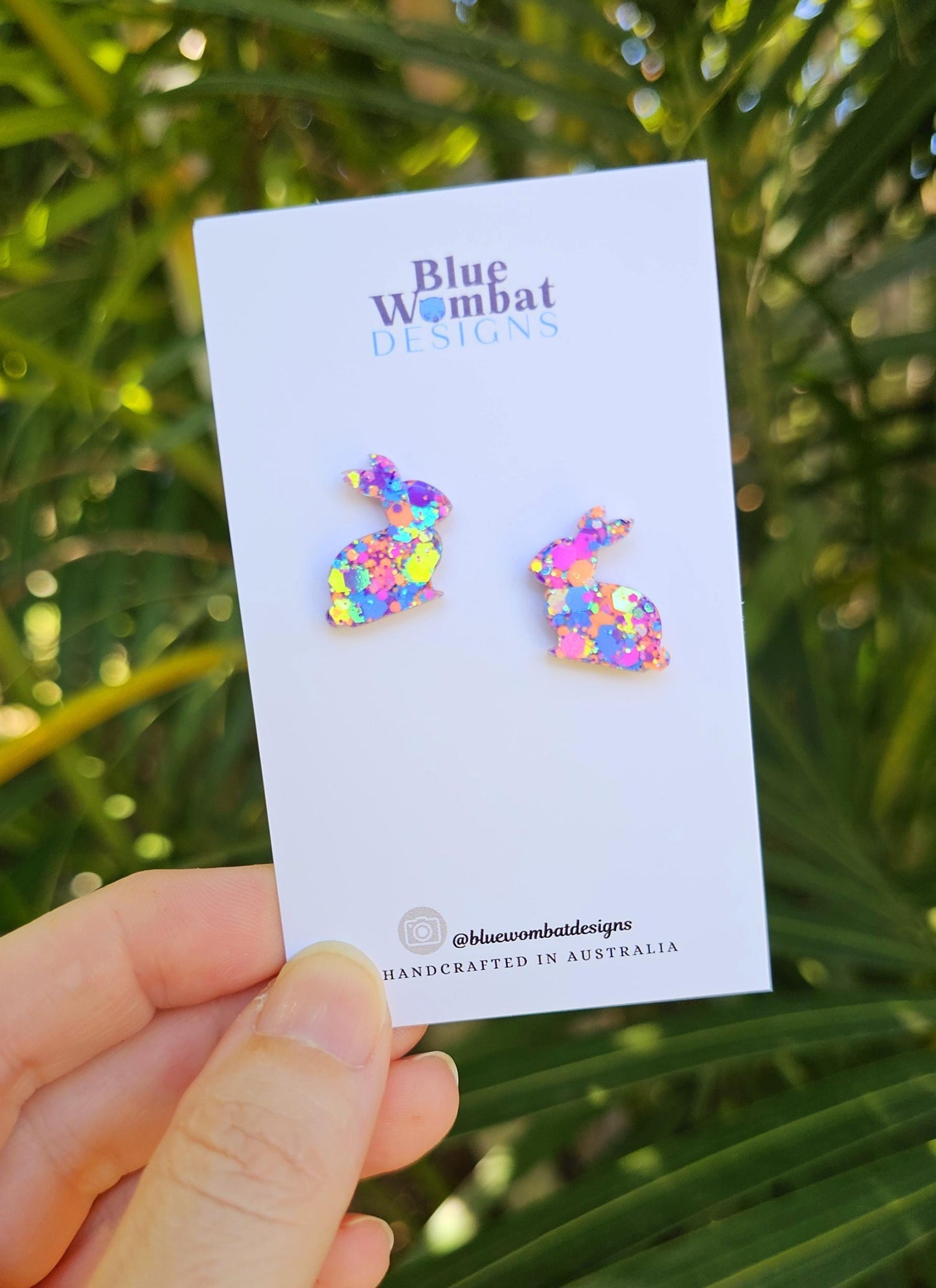 Bunny Rabbit Colourful Glitter Resin Handmade Small Earring Studs