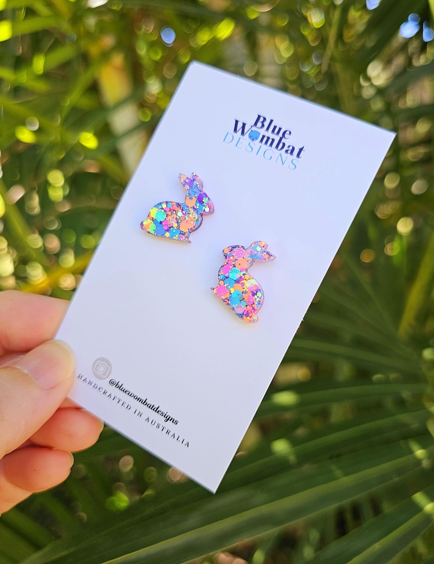 Bunny Rabbit Colourful Glitter Resin Handmade Small Earring Studs