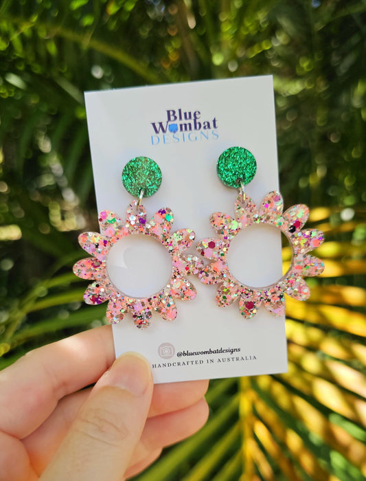 Colourful Glitter Resin Hoop Dangle Statement Earrings